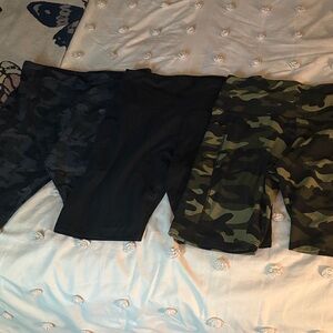 Women's Black and Camouflage Bike Shorts Set